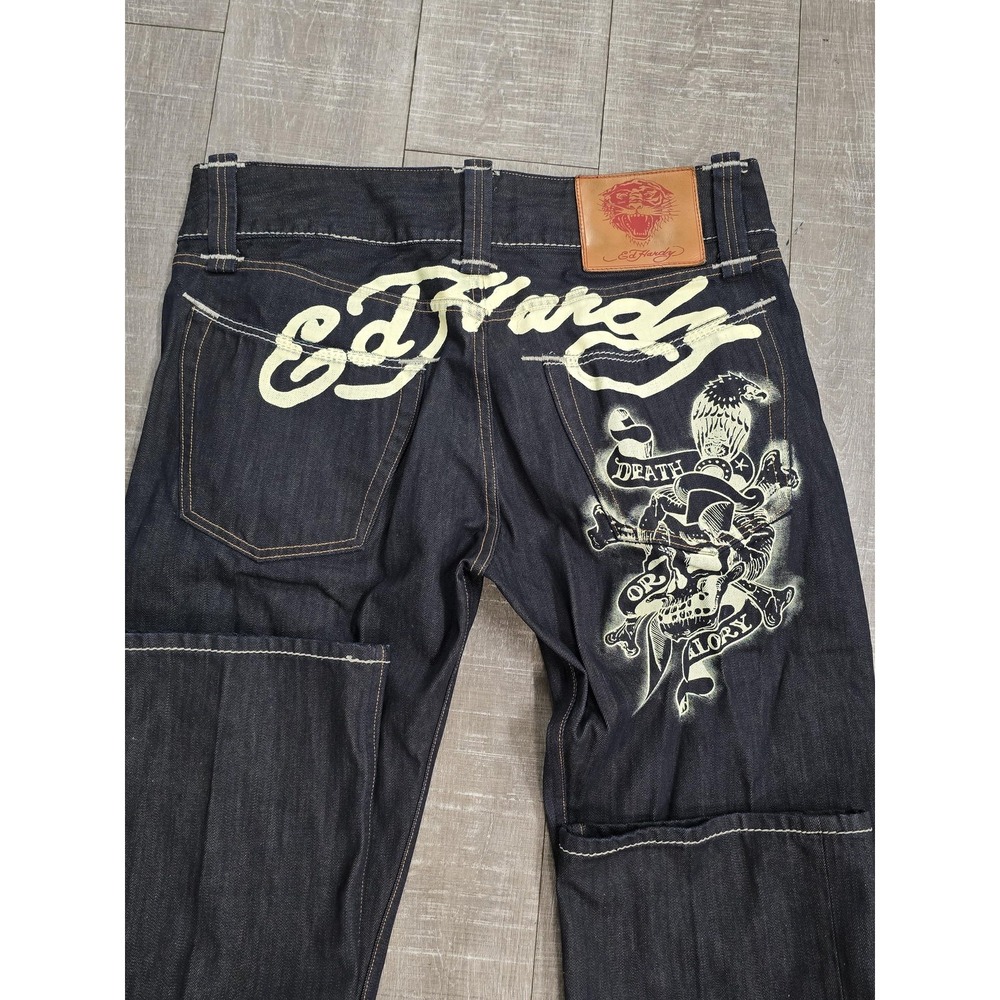 Ed Hardy Jeans Mens 38x34 Dark Wash Death Or Glory Skull Graphic Denim